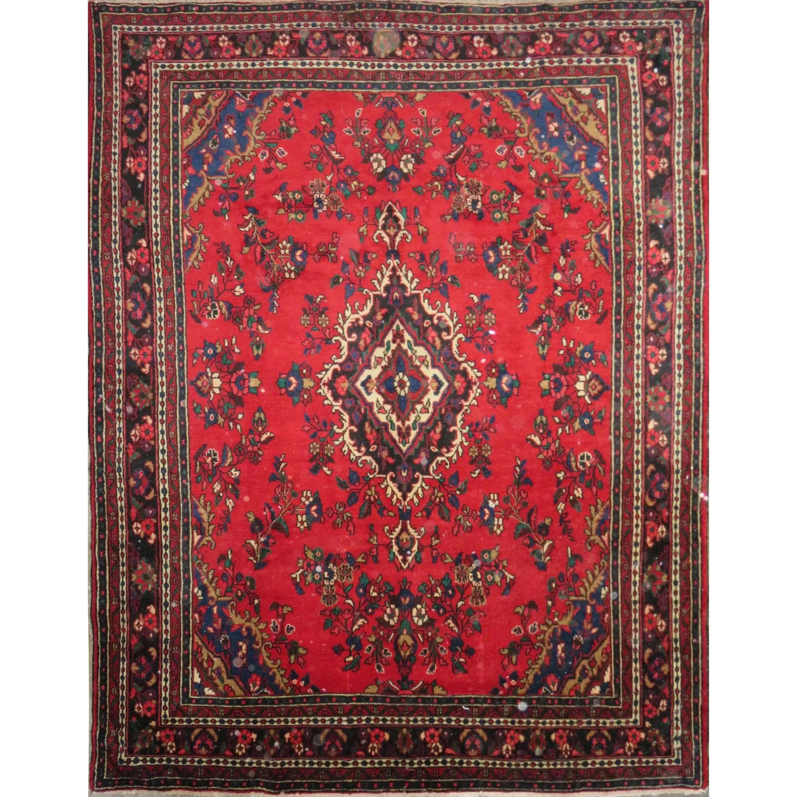 One Of The Kind Hand-Knotted Persian Wool Rug _ Luxurious Vintage Design, 10'6" x 8'1", Artisan Crafted